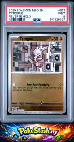 2025 Pokemon Meg En-Mega Evolution #071 Tyrogue Reverse Holo PSA 9 - Image 1