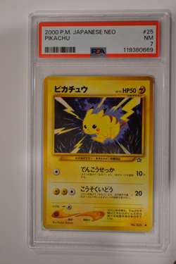 Pokemon Japanese Neo 1 Genesis 025 Pikachu 2000 Card 25 PSA 7 - Image 1