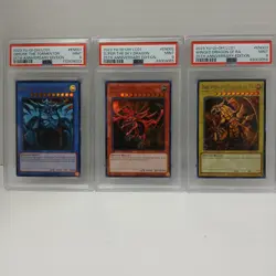 Yu-Gi-Oh! PSA 9 Egyptian God Card Set (Obelisk, Slifer, Ra) - Image 1