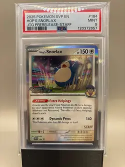 PSA 9 Mint - Hop's Snorlax (Staff Stamped) #184 Pokemon JTG Prerelease Promo, Gr - Image 1