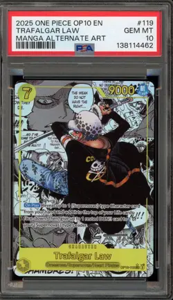 One Piece CCG Trafalgar Law Manga Alternate Art OP10-119 PSA 10 Gem Mint - Image 1
