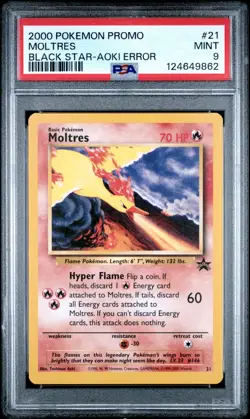 PSA 9 MINT 2000 POKEMON PROMO BLACK STAR #21 MOLTRES BLACK STAR-AOKI ERROR - Image 1