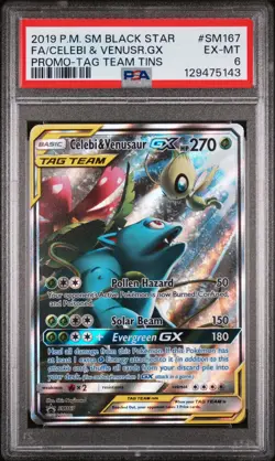 2019 POKEMON SM BLACK STAR PROMO #SM167 FULL ART/CELEBI & VENUSAUR GX PSA 6 - Image 1