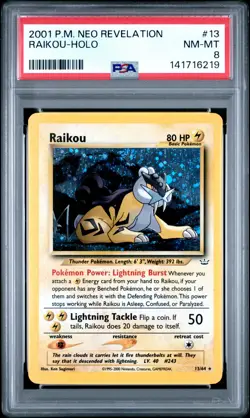 2001 POKEMON NEO REVELATION #13 RAIKOU-HOLO PSA 8 - Image 1
