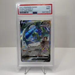 2021 Pokemon SWSH FULL ART Rayquaza V 194/203 Evolving Skies Holo PSA 9 - Image 1