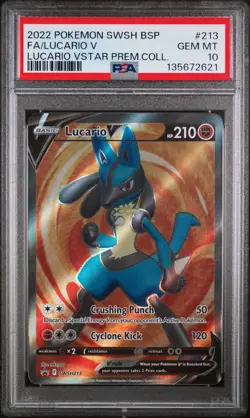 2022 POKEMON SWSH BLACK STAR PROMO #213 FULL ART/LUCARIO V PSA 10 - Image 1