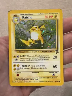Raichu 16/130 Holo Pokemon Base Set 2 Unlimited DAMAGED - Image 1