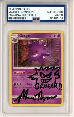 PSA Signed Marc Thompson Pokemon Gengar 38/111 Sm-Crimson Invasion Holo w/Doodle - Image 1