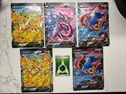Pokemon TCG Jumbo Card V-Union Lot. Zacian 2x, Pikachu 2x, Mewtwo 1x - Image 1