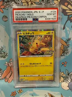 2020 Pokemon Japanese Pikapika Pikachu Campaign #124 Pikachu HOLO PSA 10 - Image 1