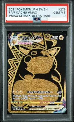 PSA 10 Pikachu VMAX 279/184 UR Gold Full Art Vmax Climax Pokemon Card Japan 2021 - Image 1