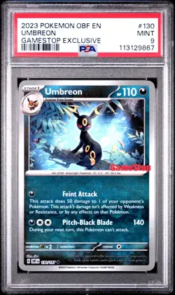 2023 POKEMON OBF EN-OBSIDIAN FLAMES GAMESTOP EXCLUSIVE #130 UMBREON PSA 9 - Image 1
