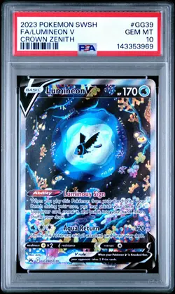 2023 POKEMON SWORD & SHIELD CROWN ZENITH #GG39 FULL ART/LUMINEON V PSA 10 - Image 1