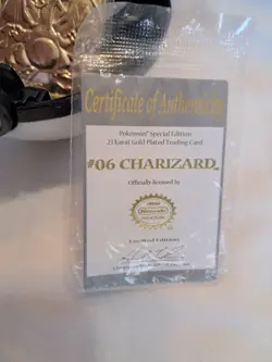 Vintage 1999 BK 23K Gold Plated Metal Card Charizard #06 Red Ball COA Nintendo - Image 4