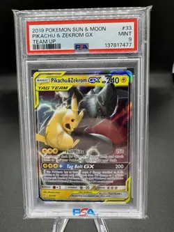 2019 POKEMON SUN & MOON TEAM UP #33 PIKACHU & ZEKROM GX PSA 9 - Image 1