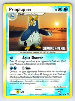 Prinplup 58/130 Diamond & Pearl Base Pokemon Card Reverse Holo Stamped Promo Hp - Image 1