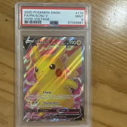 Pikachu V (Full Art) 170/185 - SWSH04 Vivid Voltage PSA 9 Mint Graded TCG CARD - Image 1