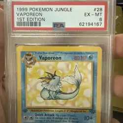 1999 Pokemon Jungle Vaporeon 1st Edition Non-Holo Card PSA 6 #28 EX MT - Image 2