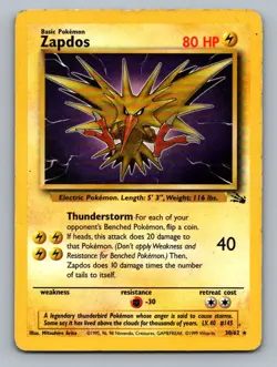Pokemon Zapdos (30) Fossil #30/62 [Heavily played] - Image 1
