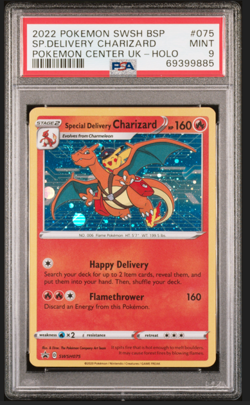 Pokemon Special Delivery Charizard P.M. Center UK Holo Promo SWSH075 PSA 9 Mint - Image 1
