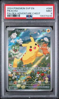 2024 POKEMON SVP EN-SV BLACK STAR PROMO PALDEA ADVENTURE CHEST PIKACHU PSA 9 - Image 1