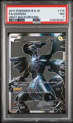 2011 POKEMON B&W GRAY BACKGROUND #114 FULL ART/ZEKROM PSA 7 - Image 1