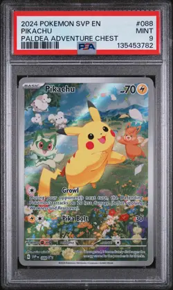2024 POKEMON SVP EN-SV BLACK STAR PROMO PALDEA ADVENTURE CHEST PIKACHU PSA 9 - Image 1