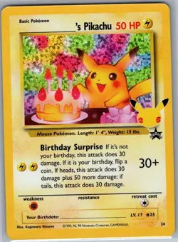 Birthday Pikachu 24 Celebrations: Classic Collection - Pokemon Card - NM - Image 1