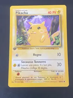 CARTE POKEMON PIKACHU 58/102 EDITION 1 FR SET DE BASE COMMUNE - EXC+ - Image 1