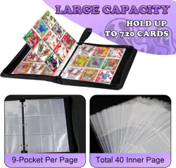 9 Pocket 40 Double-Sided Pages for 720 Card Pocket Premium Zip PU Card Binder fo - Image 3