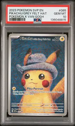2023 POKEMON SVP EN-SV BLACK STAR PROMO #085 PIKACHU WITH GREY FELT HAT PSA 10 - Image 1