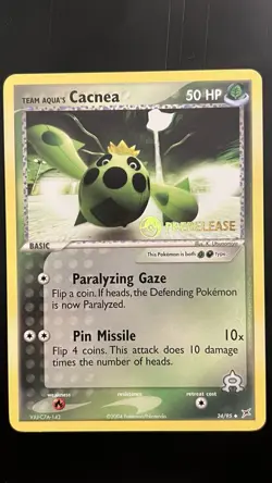Team Aqua's Cacnea Prerelease Stamp NM 24/95 Promo Pokemon TCG EX: Team Magma - Image 1