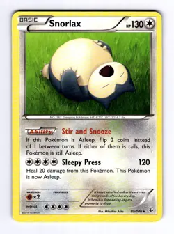 Snorlax XY - Flashfire #80 (2014) Rare NM Pokemon - Image 1