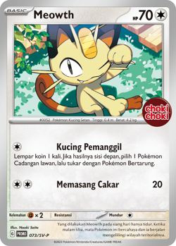 Pokemon TCG Meowth Promo 073/SV-P Choki Choki Stamp Exclusive Indonesia Limited - Image 1