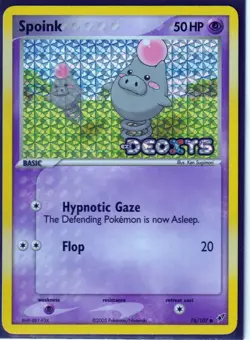 VINTAGE POKEMON 2005 SPOINK 76/107 Ex DEOXYS- HOLO BLEED ERROR -REV HOLO-STAMPED - Image 1