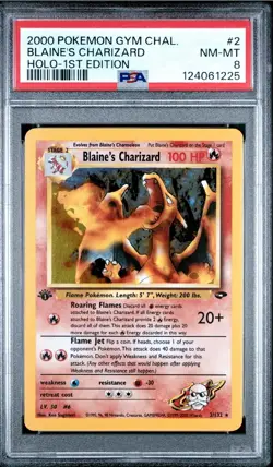 PSA 8 2000 Pokemon Gym Challenge Blaine's Charizard Holo Rare 1st Edition #2 NM - Image 1