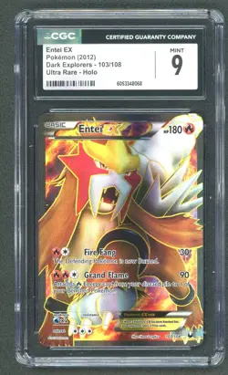 2012 Pokemon Dark Explorers Entei EX Ultra Rare Holo 103/108 CGC 9 MINT - Image 1