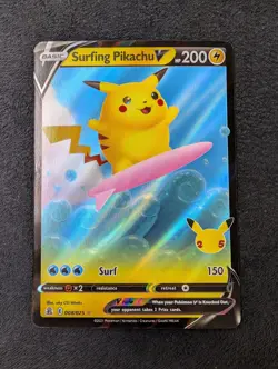 Surfing Pikachu V - 008/025 - Pokemon Celebrations Sword & Shield Rare Card NM - Image 1