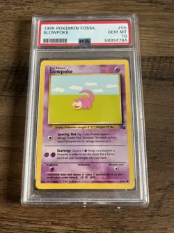 1999 Pokemon Unlimited Fossil # 55 Slowpoke PSA 10 Card GEM MINT - Image 1