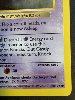 Pokemon TCG: 1999 Gastly 50/102-SHADOWLESS- Vintage Pokemon Card- Base Set - Image 3