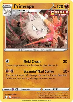 Primape #067/163 *REVERSE HOLO* (Battle Styles) SWSH05 Pokemon LP *2021* - Image 3