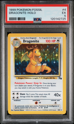1999 Pokemon Fossil #4/62 DRAGONITE - HOLO Clean PSA 5 Excellent Condition - Image 1