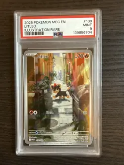 Litleo 139/132 Illustration Rare 2025 Pokemon Mega Evolution PSA 9 Mint - Image 1