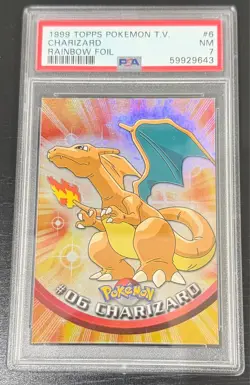 1999 Topps Pokemon TV Charizard #6 Rainbow Foil Blue Logo PSA 7 - Image 1