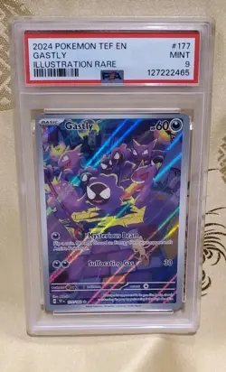 2024 Pokemon Tef EN-Temporal Forces Gastly #177 Illustration Rare PSA 9 - Image 1