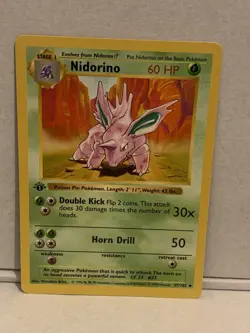 Nidorino 1st Edition Base Set 37/102 WOTC Vintage Pokemon Original 1999 (1) - Image 1