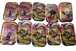 10x EMPTY Pokemon TCG Shrouded Fable Mini Tins Mixed Lot - NO CARDS COIN ART - - Image 1