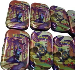 10x EMPTY Pokemon TCG Shrouded Fable Mini Tins Mixed Lot - NO CARDS COIN ART - - Image 2