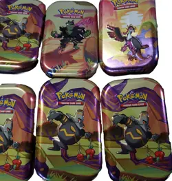 10x EMPTY Pokemon TCG Shrouded Fable Mini Tins Mixed Lot - NO CARDS COIN ART - - Image 3