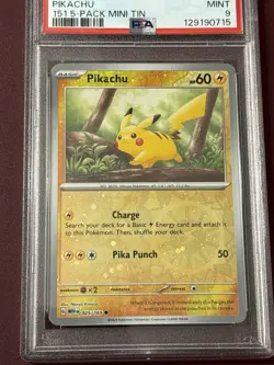 2024 POKEMON MEW EN-151 151 5-PACK MINI TINS #025 PIKACHU PSA 9 - Image 1
